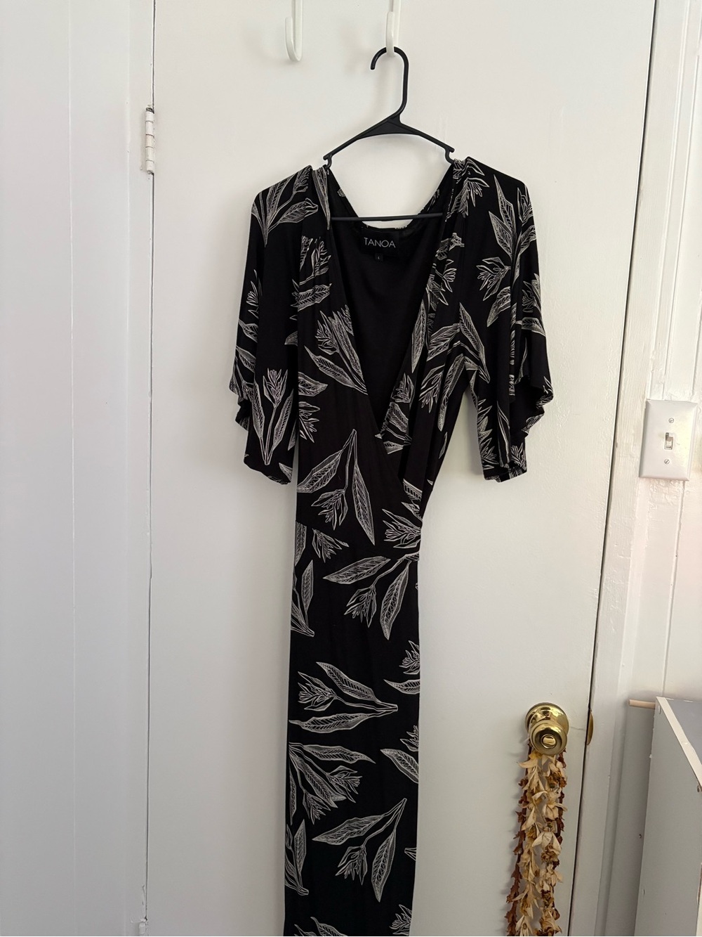 Tanoa Black Maxi Dress with White Leaf Print